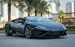 Black Lamborghini Evo Spyder for rent in Dubai