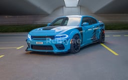 Blue Dodge Charger for rent in Dubai