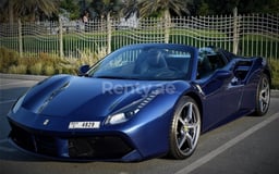 Blue Ferrari 488 Spyder for rent in Abu-Dhabi