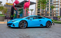Blue Lamborghini Evo for rent in Dubai