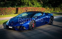 Dark Blue Lamborghini Huracan Evo Spyder for rent in Dubai