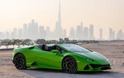 Green Lamborghini Evo Spyder for rent in Sharjah