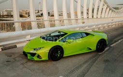 Green Lamborghini Evo for rent in Abu-Dhabi