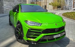 Green Lamborghini Urus for rent in Dubai
