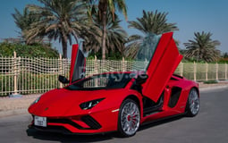 Red Lamborghini Aventador S for rent in Dubai