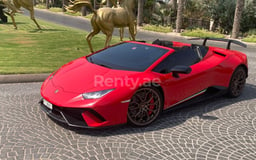 Red Lamborghini Huracan Performante Spyder for rent in Dubai