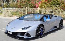 Silver Lamborghini Evo Spyder for rent in Dubai
