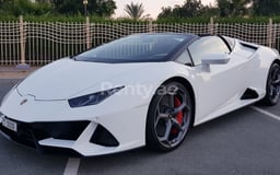 White Lamborghini Evo for rent in Dubai