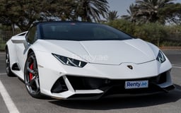 White Lamborghini Huracan Evo Spyder for rent in Dubai