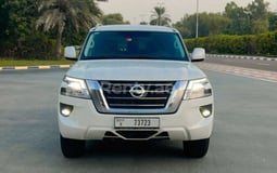 White Nissan Patrol for rent in Dubai