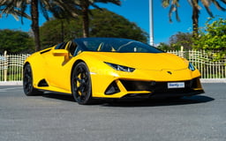 Yellow Lamborghini Evo Spyder for rent in Dubai