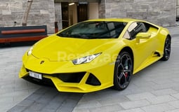 Yellow Lamborghini Evo for rent in Dubai