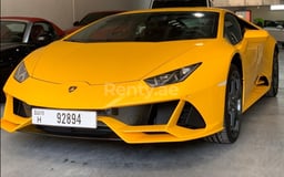 Yellow Lamborghini Evo for rent in Dubai