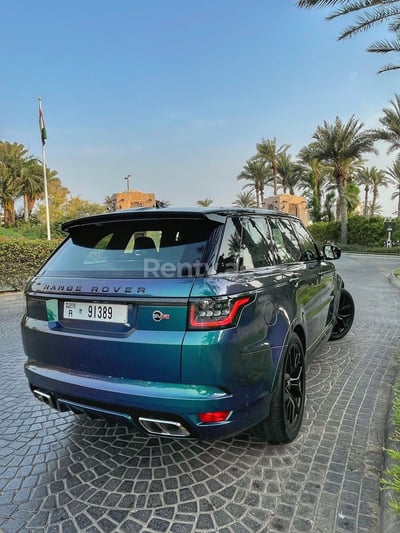 Blue Range Rover Sport SVR for rent in Dubai 1