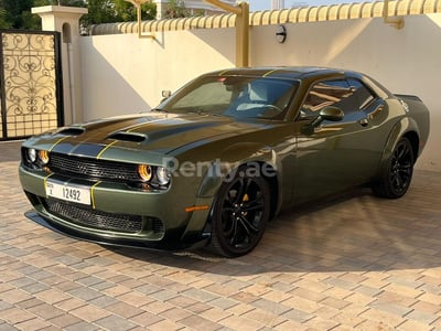 Green Dodge Challenger for rent in Abu-Dhabi 0