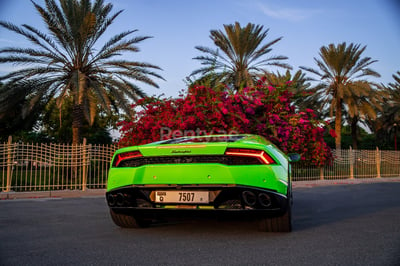 Green Lamborghini Huracan for rent in Sharjah 1