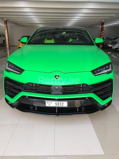 Green Lamborghini Urus for rent in Dubai 0