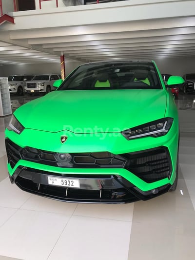 Green Lamborghini Urus for rent in Sharjah 1