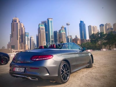 Dark Grey Mercedes C200 Cabrio for rent in Dubai 1