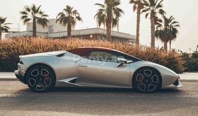 Silver Lamborghini Huracan Spyder LP-610 for rent in Sharjah 1