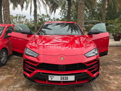 Red Lamborghini Urus for rent in Sharjah 1