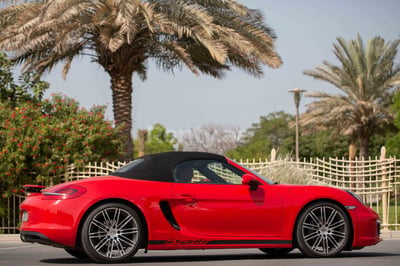 Red Porsche Boxster 981 for rent in Dubai 1