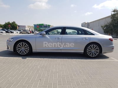 Silver Audi A8 55TFSI for rent in Dubai 1