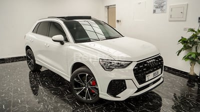 White Gray 2021 Audi Q3 with RS3 bodykit for rent in Sharjah 0