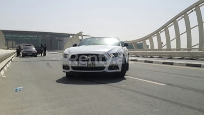 White Ford Mustang Convertible for rent in Dubai 1