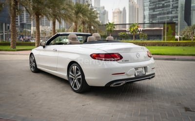 White Mercedes C300 cabrio for rent in Dubai 0