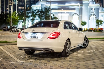 White Mercedes C Class for rent in Dubai 0