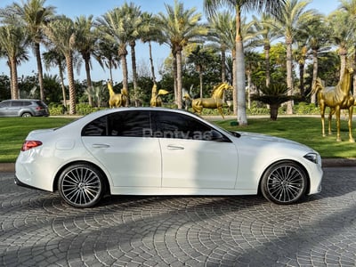 White Mercedes C200 for rent in Dubai 1