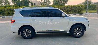 White Nissan Patrol for rent in Dubai 1