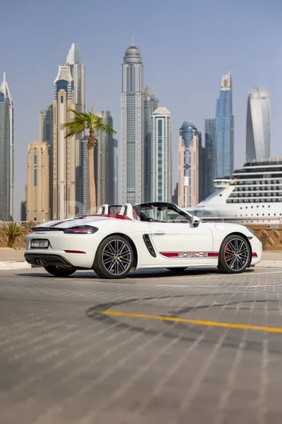 White Porsche Boxster 718S for rent in Dubai 0