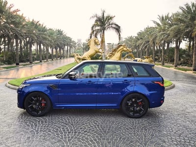 Blue Range Rover Sport SVR for rent in Dubai 1