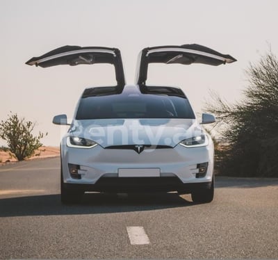 White Tesla Model X for rent in Abu-Dhabi 1