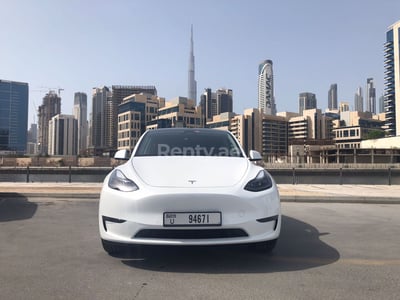 White Tesla Model Y Long Range for rent in Sharjah 1