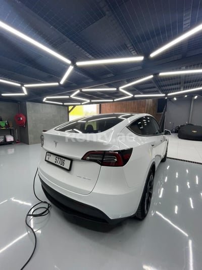 White Tesla Model Y Long Range for rent in Sharjah 1