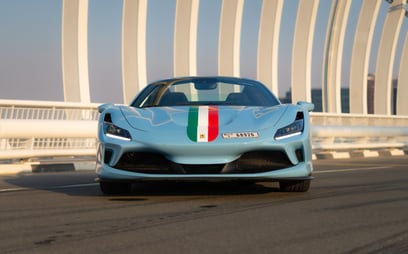 Blue Ferrari F8 Tributo Spyder for rent in Dubai 0