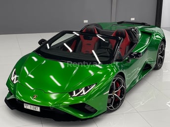 Green Lamborghini Evo Spyder for rent in Dubai 0