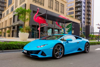 Blue Lamborghini Evo for rent in Dubai 1