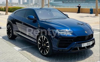 Blue Lamborghini Urus for rent in Dubai