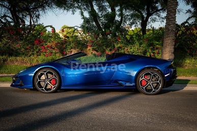 Dark Blue Lamborghini Huracan Evo Spyder for rent in Dubai 0