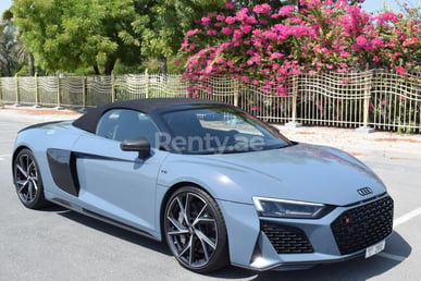 Dark Grey Audi R8 Spyder for rent in Dubai 1