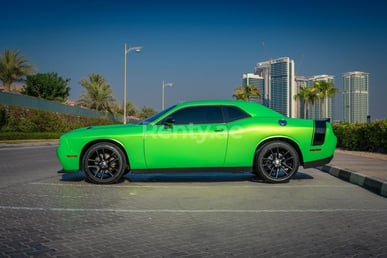 Green Dodge Challenger for rent in Dubai 2