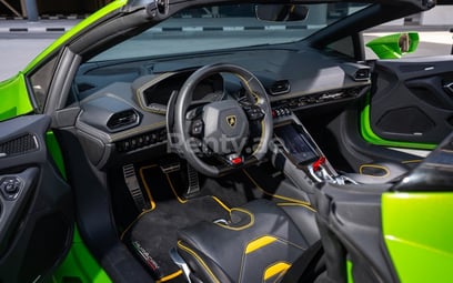 Green Lamborghini Evo Spyder for rent in Dubai 4