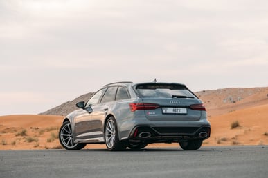 Grey Audi RS6 for rent in Dubai 0