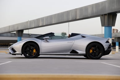 Grey Lamborghini Huracan Evo Spyder for rent in Sharjah 0