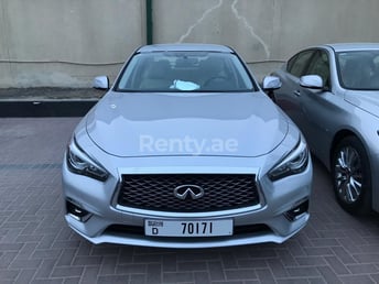 Silver Infiniti Q50 for rent in Dubai 0