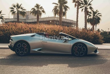 Silver Lamborghini Huracan Spyder LP-610 for rent in Dubai 4